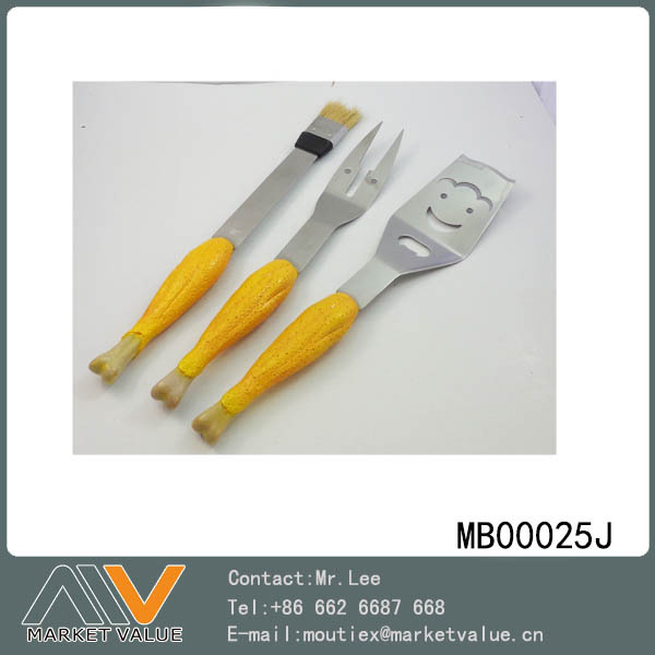 3PCS BBQ TOOLS with RESIN Handle CHICKEN