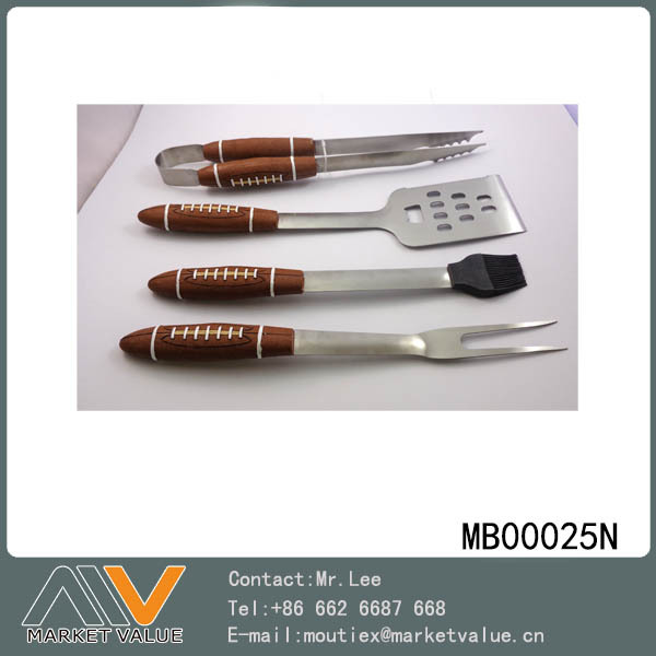 4PCS SS BBQ TOOLS with RESIN HandleFOOTBALL TC