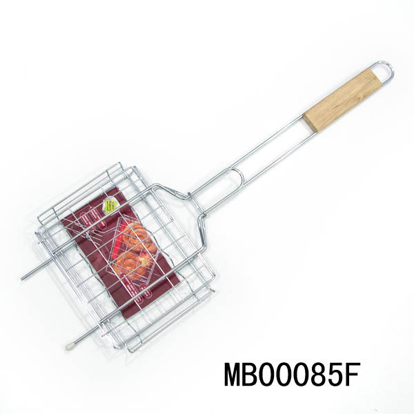 WOODEN Handle CHROME HOT DOG BBQ NET SHRINK WRAPPED