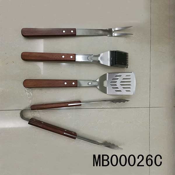 4PCS SS BBQ TOOLS with WOODEN Handle TC