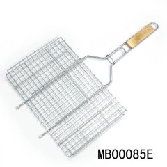 WOODEN Handle CHROME BBQ NET SHRING WRAPPED