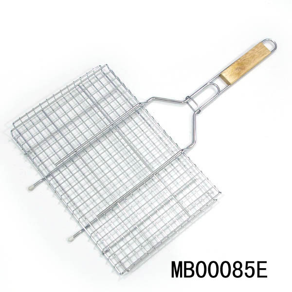 WOODEN Handle CHROME BBQ NET SHRING WRAPPED