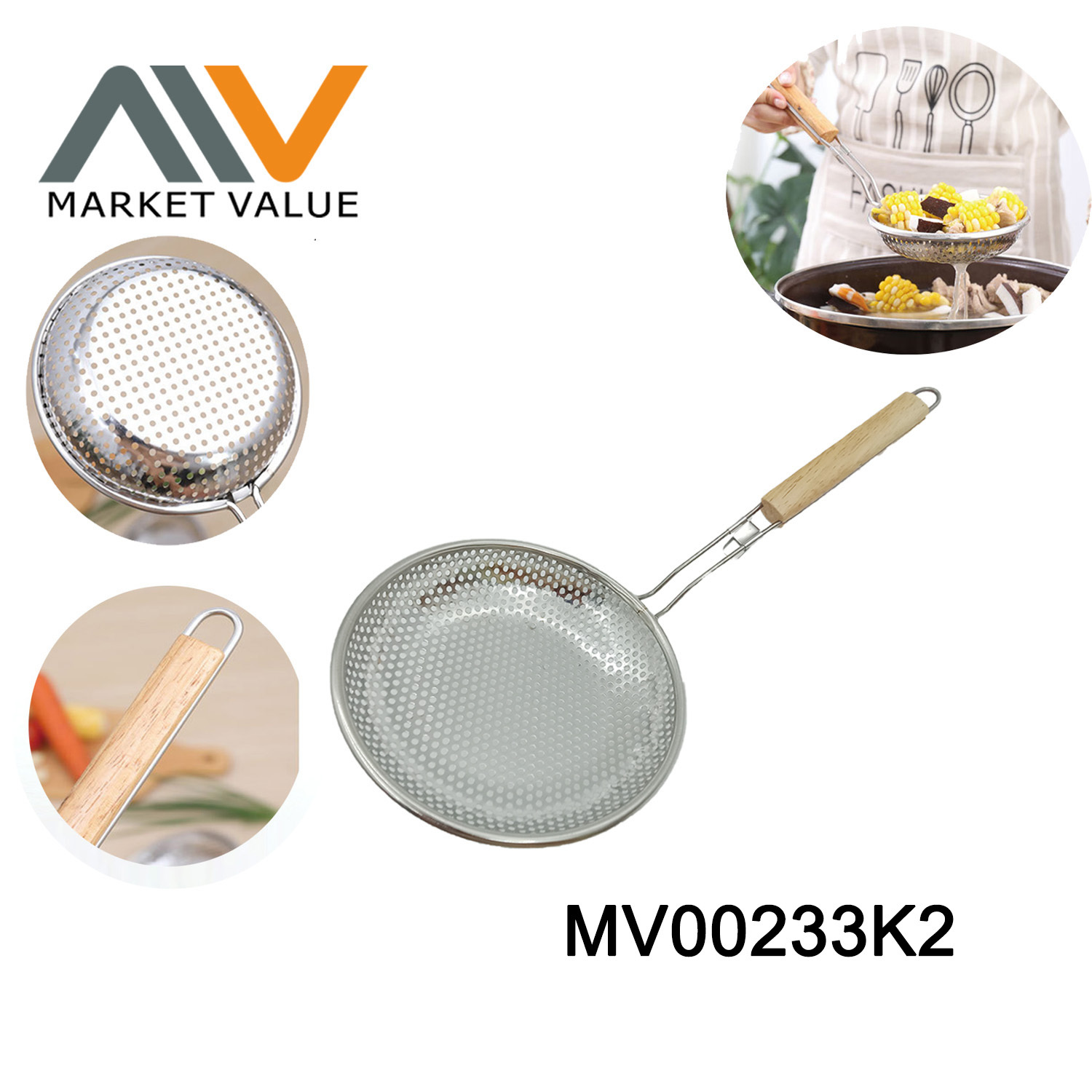 SS Strainer with Wooden Handle TC