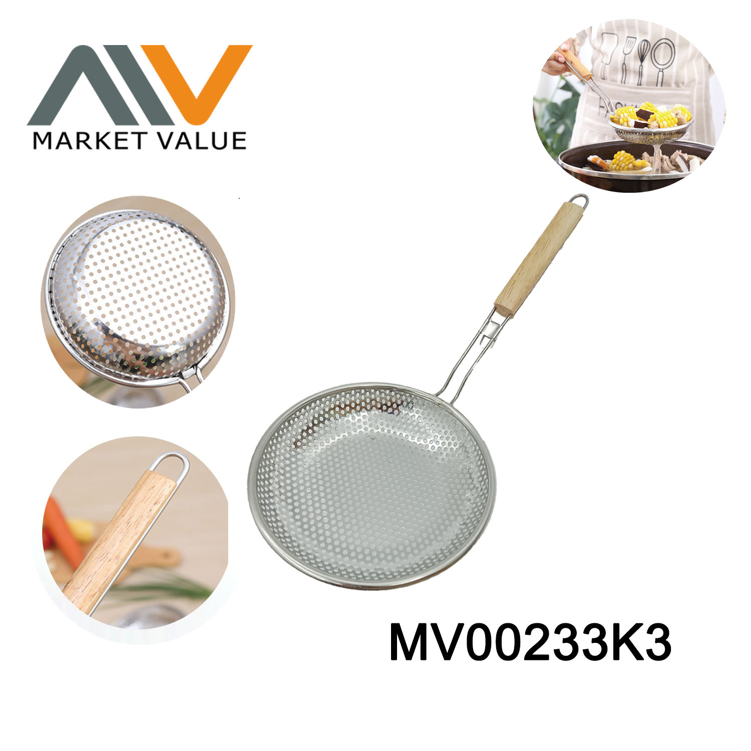 16CM SS Strainer with Wooden Handle TC