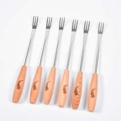 6PCS FONDUE FORKS with WOOD Hand