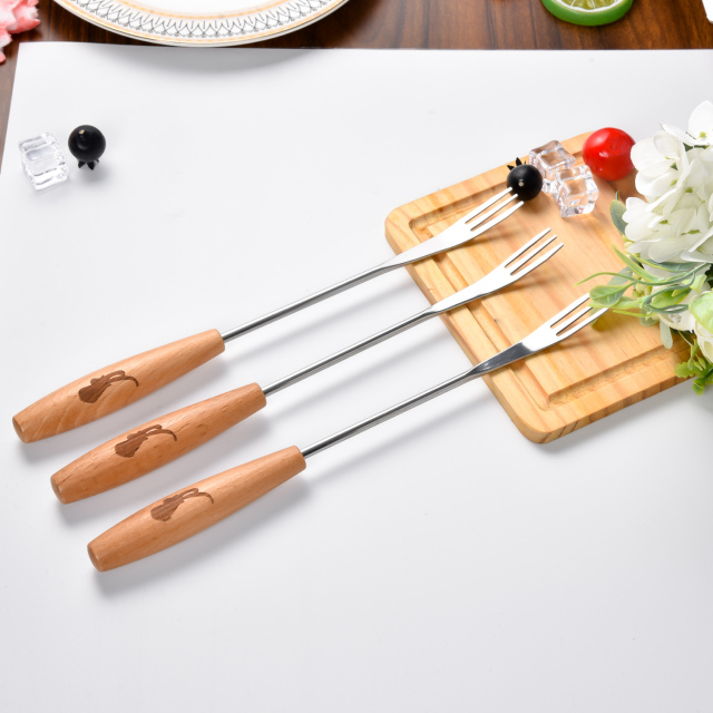 6PCS FONDUE FORKS with WOOD Hand