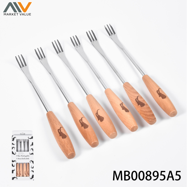 6PCS FONDUE FORKS with WOOD Hand