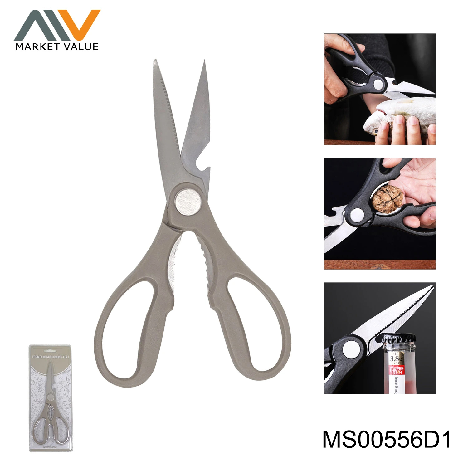 8in MULTIFUNCTIONAL KITCHEN SCISSORS with PP Handle
