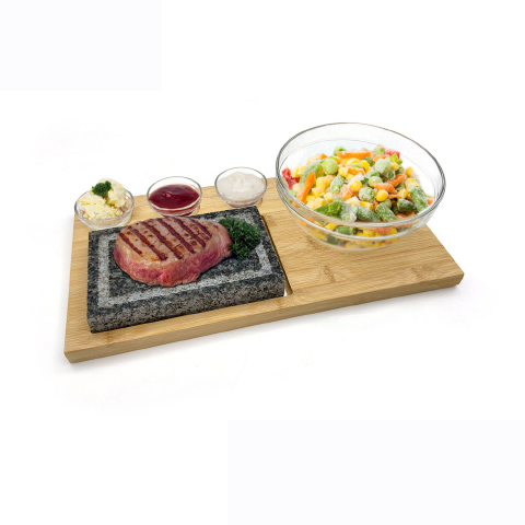 7PCS HOT STONE STEAK WITH BAMBOO TRAY