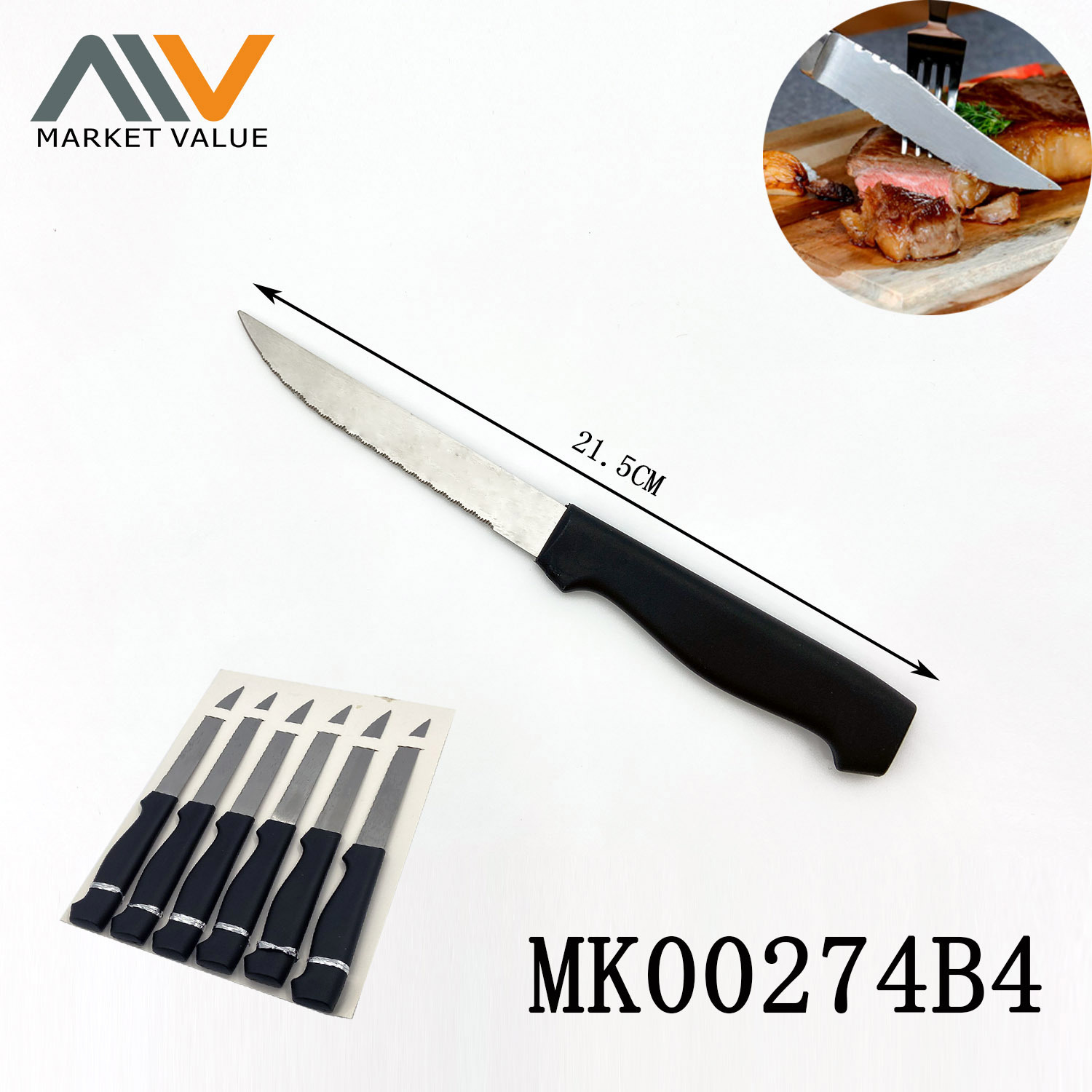 4.5in 6PCS STEAK KNIFE INJECTION PP Handle