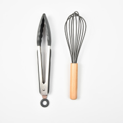 Wooden Handle Silicone Utensils Set With Plastic Holder