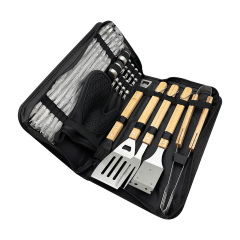 22PC STAINLESS STEEL BBQ TOOLS with WOOD Handle