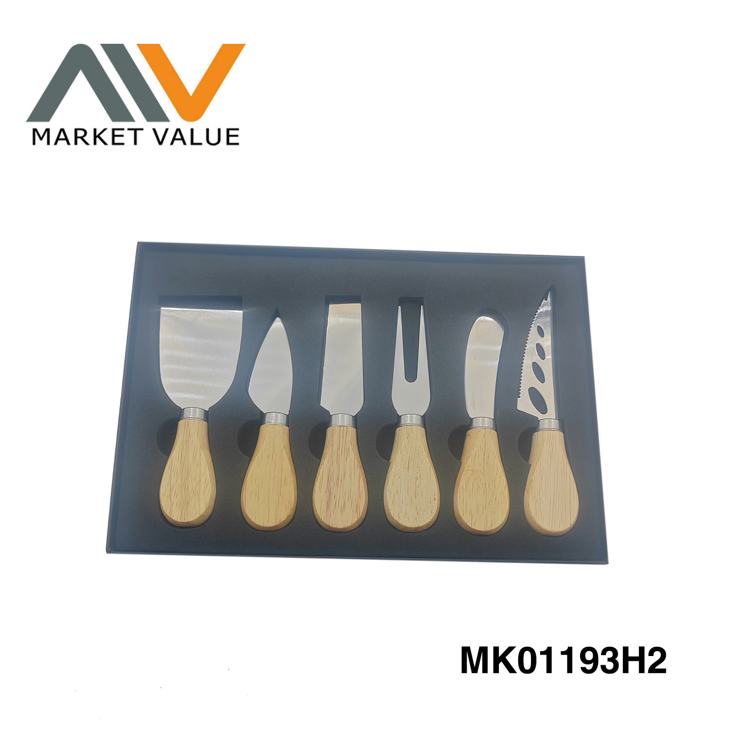 6PCS CHEESE KNIFE WITH WOODEN HANDLE IN COLOUR BOX