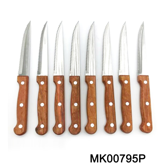 8PCS 4.5in STEAK KNIFE WOODEN Handle in WHITE BOX