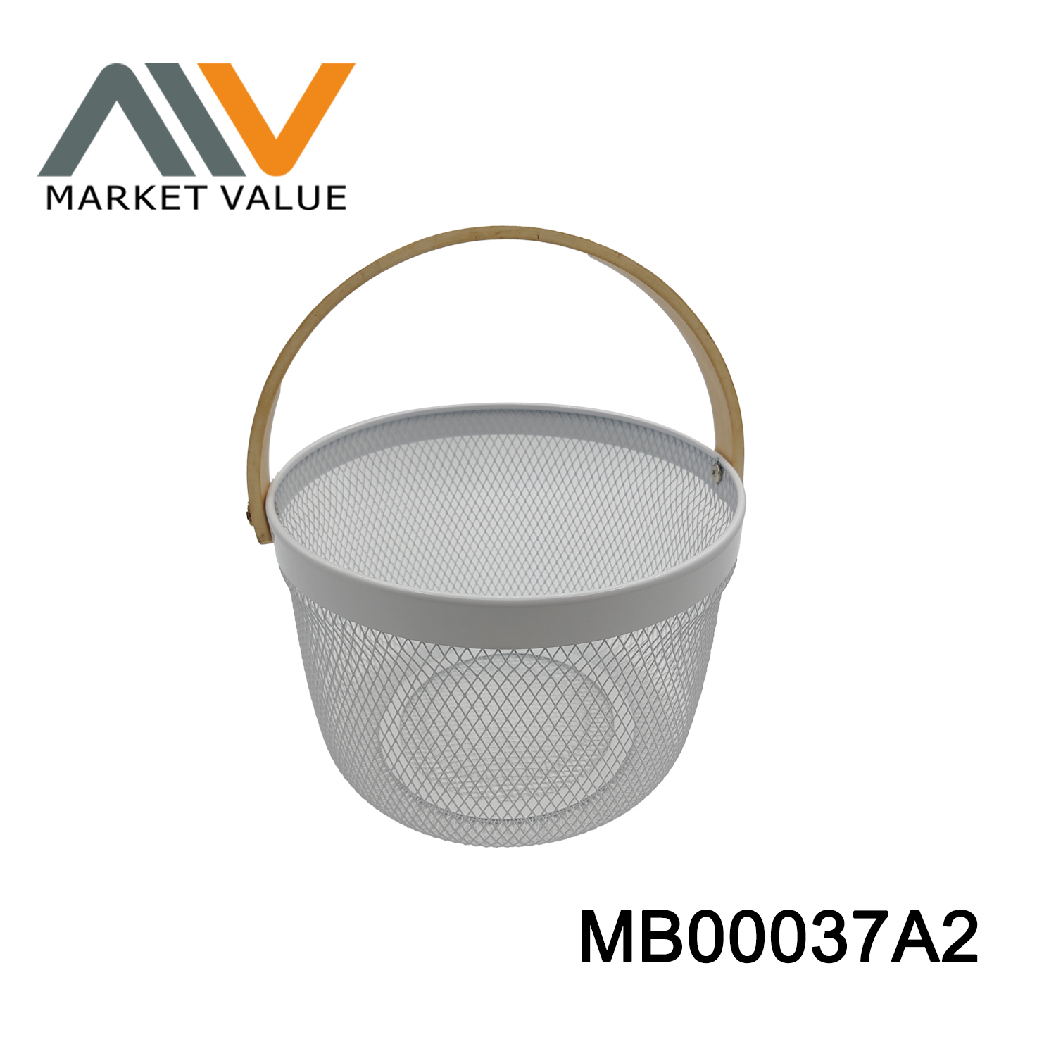 Round Mesh Fruit Basket Wooden Handle Tag