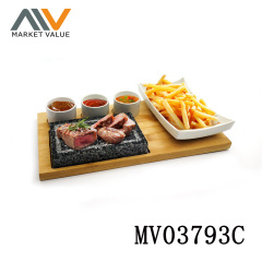 7PCS Hot Stone Steak Stone Bamboo Tray