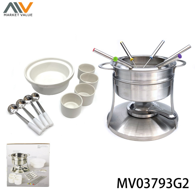 19 Piece SS 3 IN 1 Fondue Set