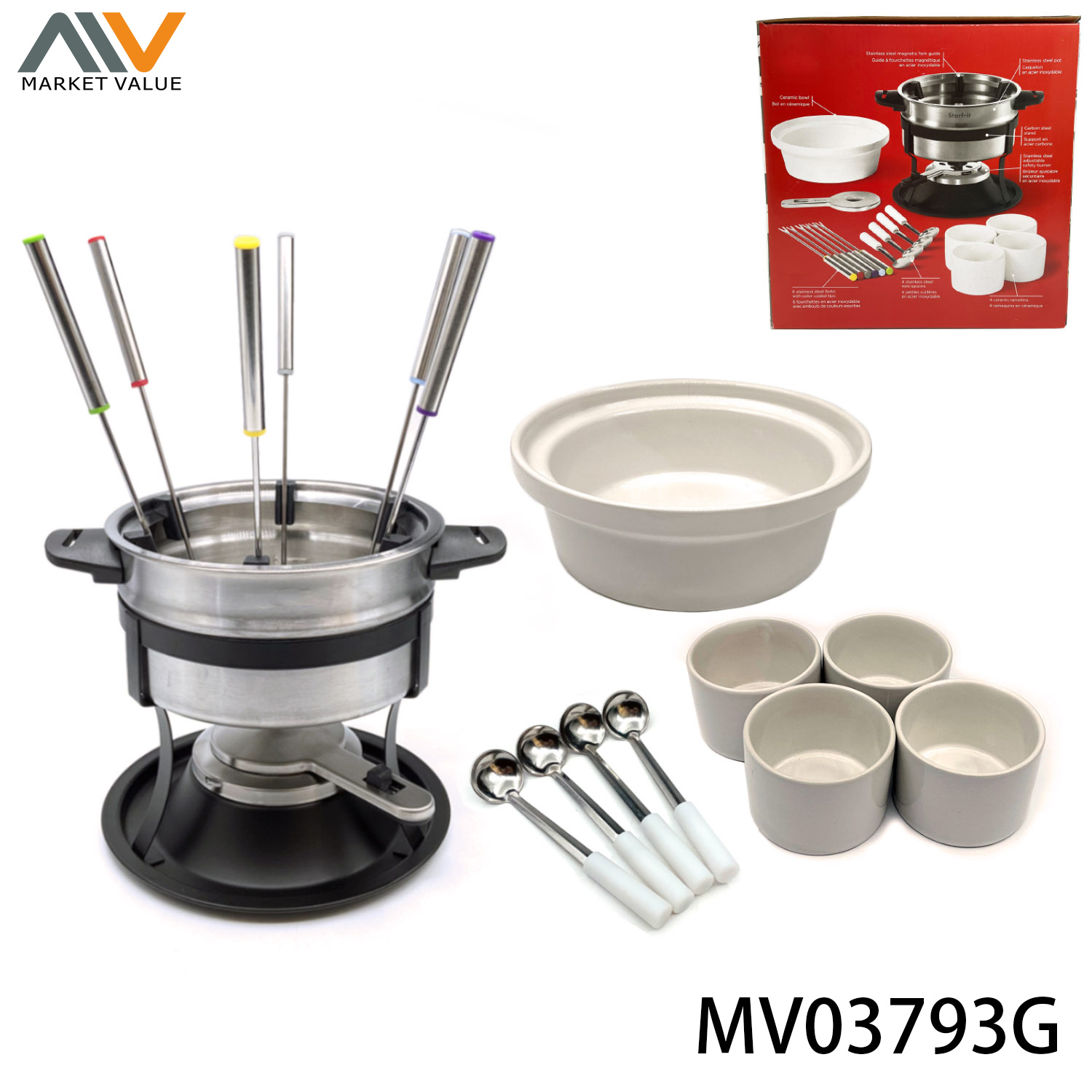 19 Piece 3 IN 1 Fondue Set with Magnetic Fork Guide