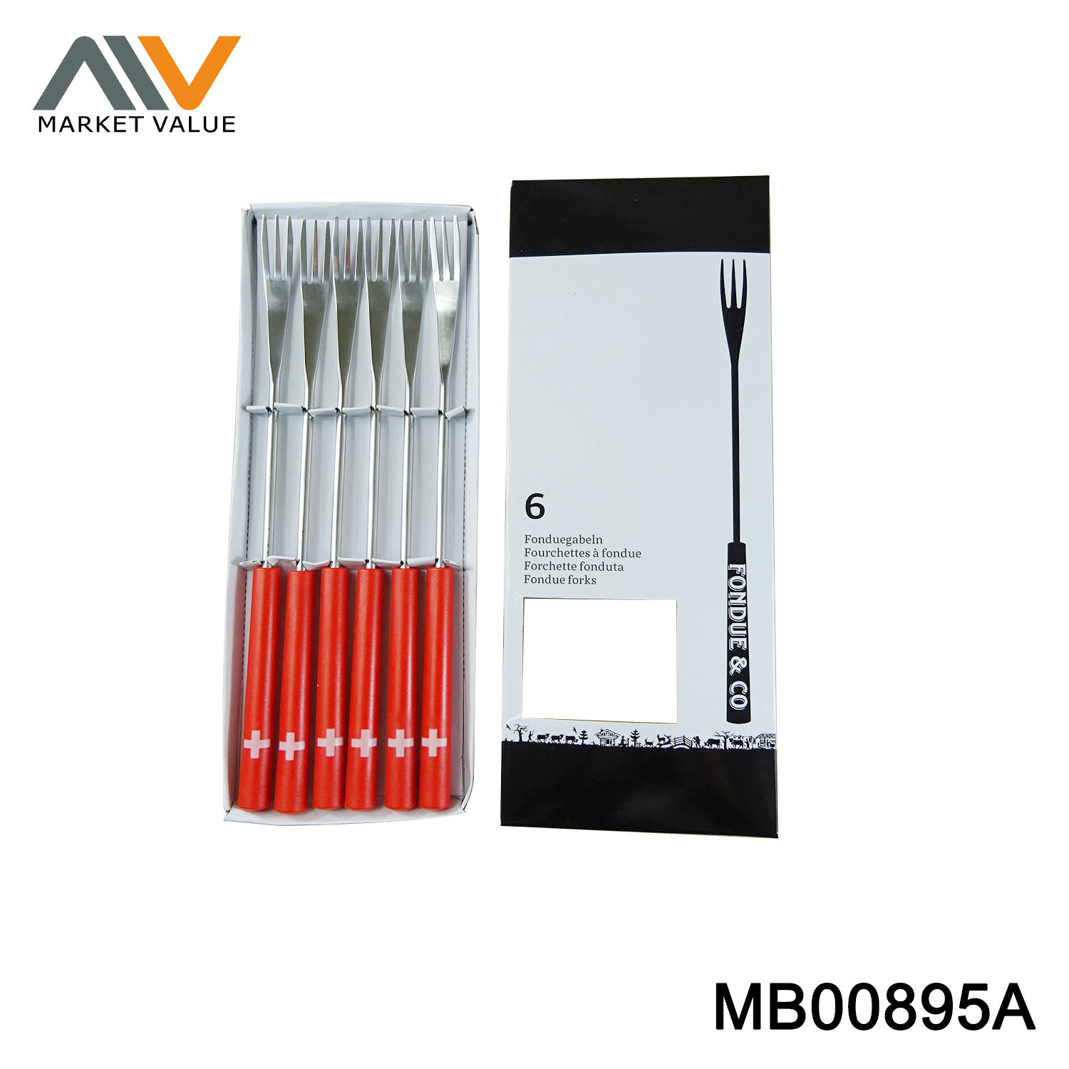 6PCS FONDUE FORKS with PP Handle in Window Box