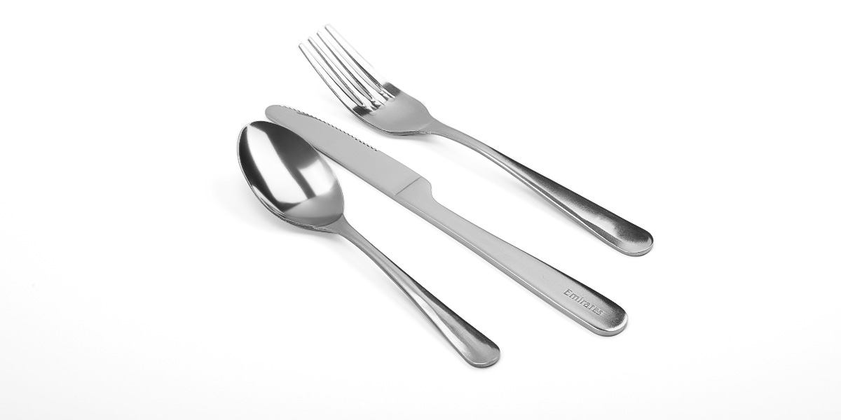 airline stainless steel spoons, forks, and knives