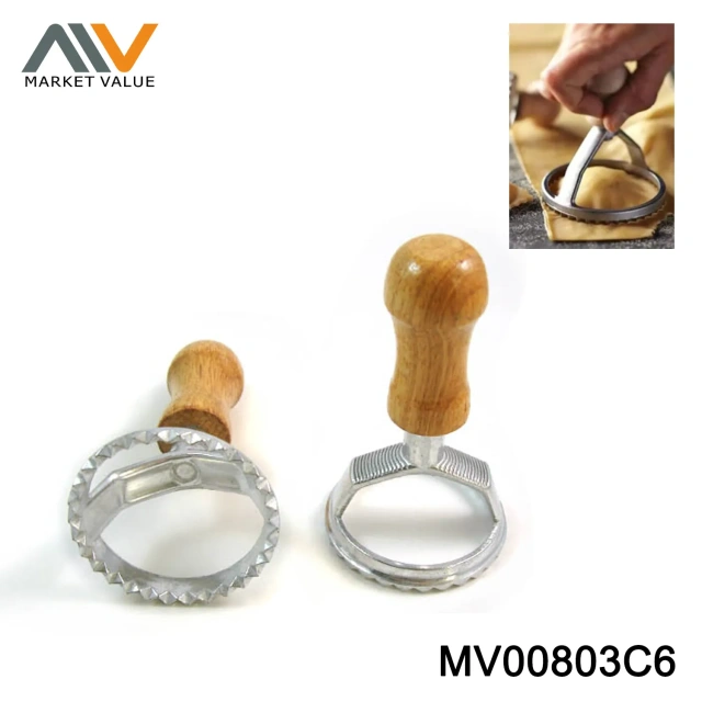 CAST ALUMINUM DUMPLING MOULD WOODEN Handle