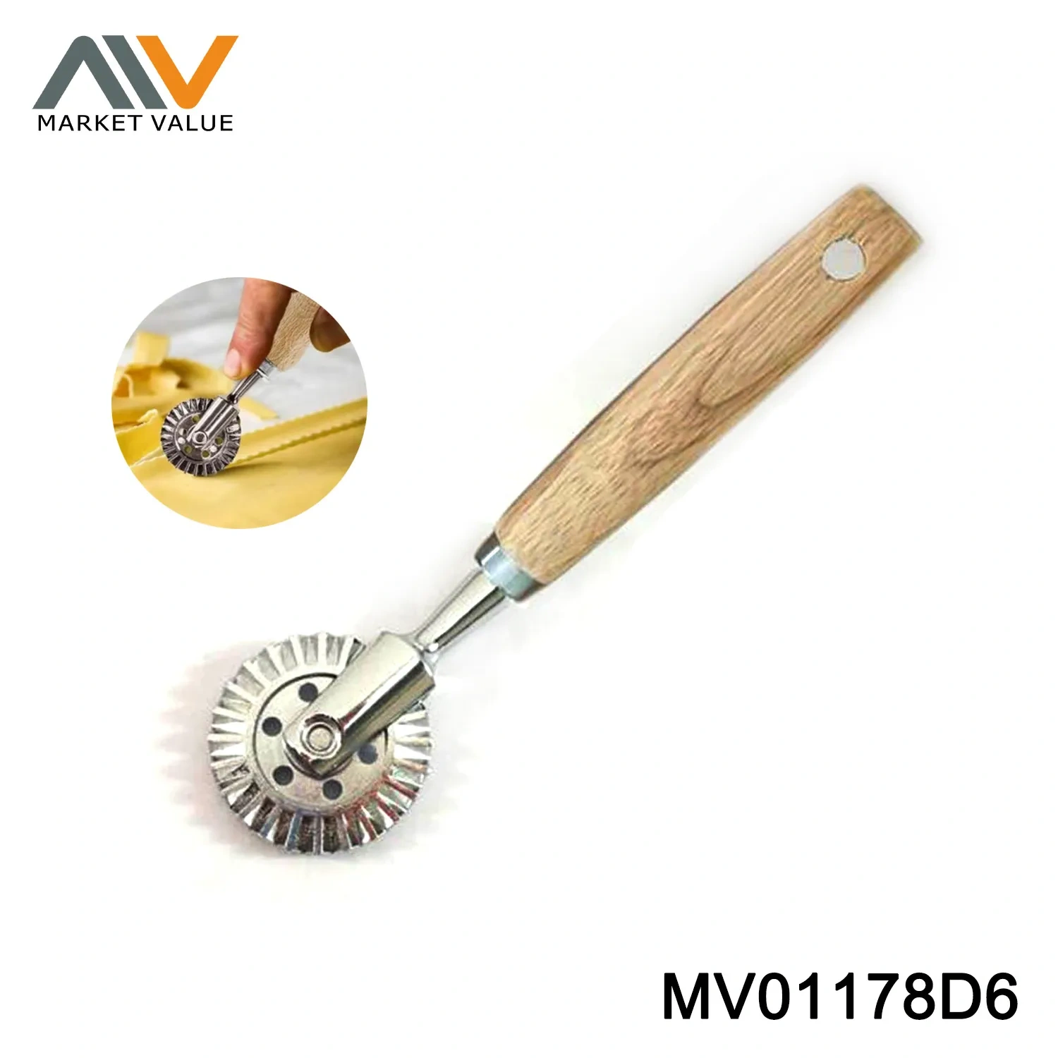 PIZZA CUTTER ZINC and ALLOY with WOODEN Handle IN POLYBAG