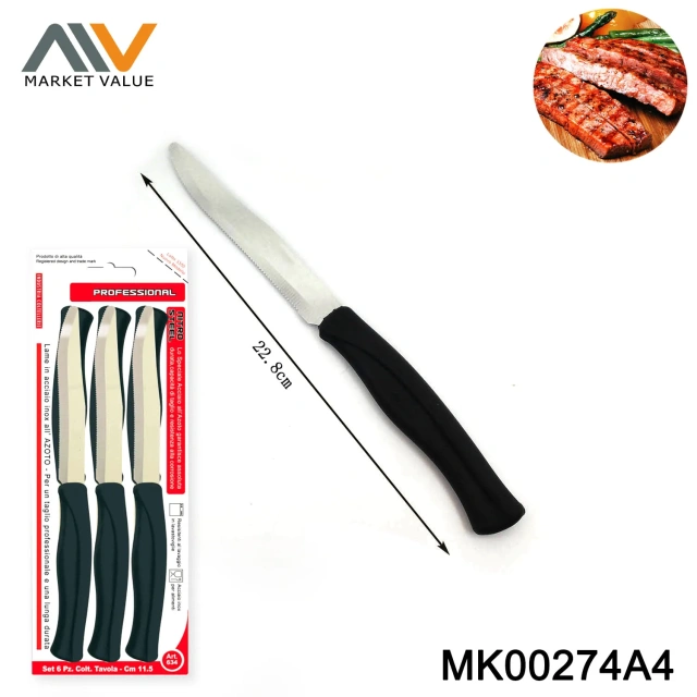 SET of 6 pcs 4.5in Table Knife with PP Handle