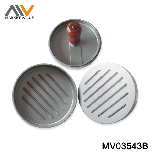 CAST ALUMINIUM HAMBURGER PRESS with WOODEN Handle in BOX