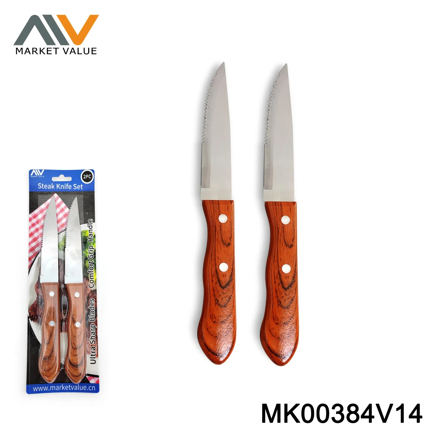 6PC/2PC Jumbo Steak Knife Set PP Wooden Looked Handle