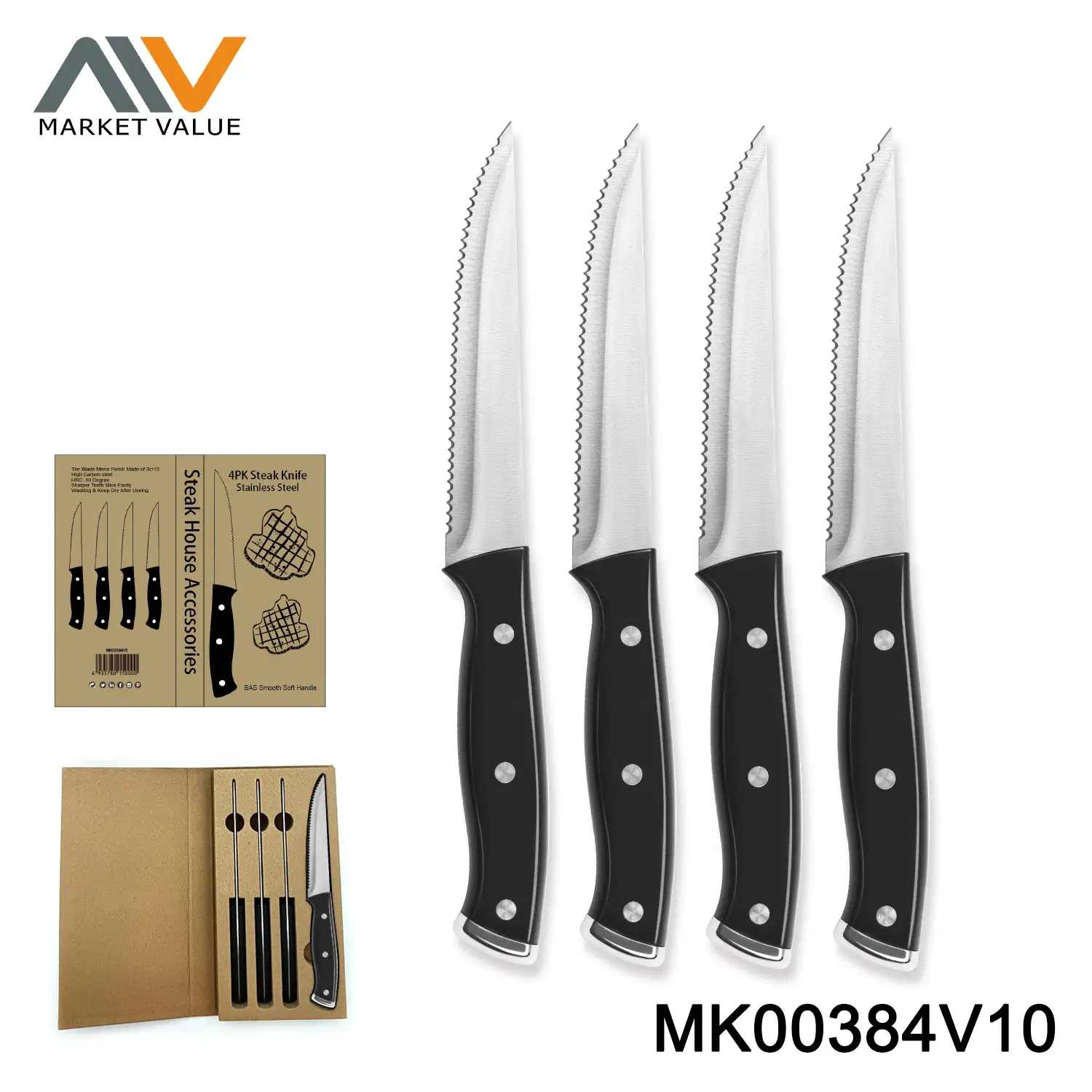 5in SETS OF 4PCS Steak Knife with PP Handle