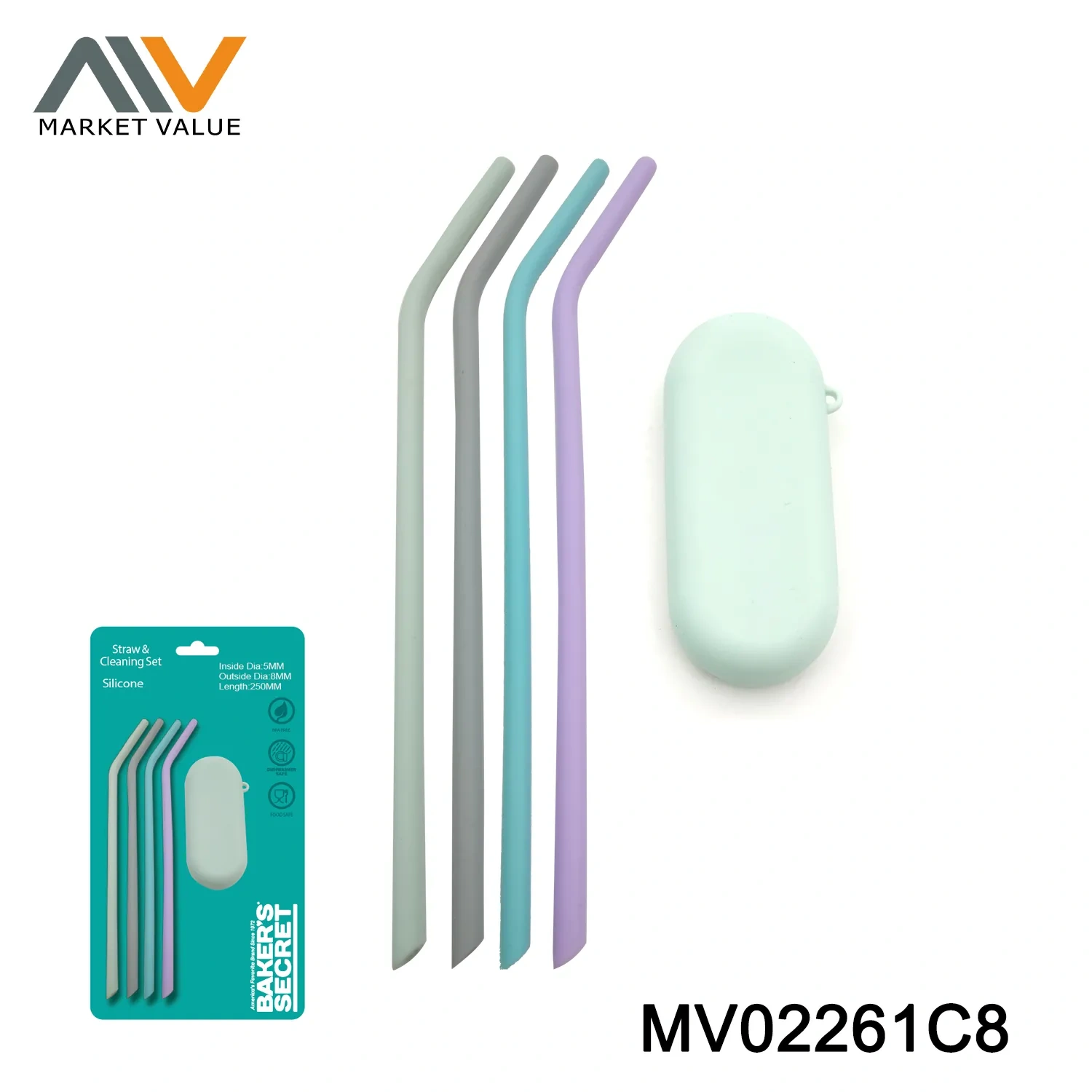 4PCS Silicone Stainless Steel Straws With Cleaning Brush