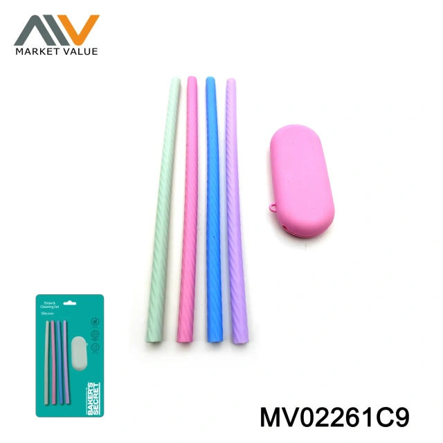 4PCS Silicone Stainless Steel Straws With Cleaning Brush