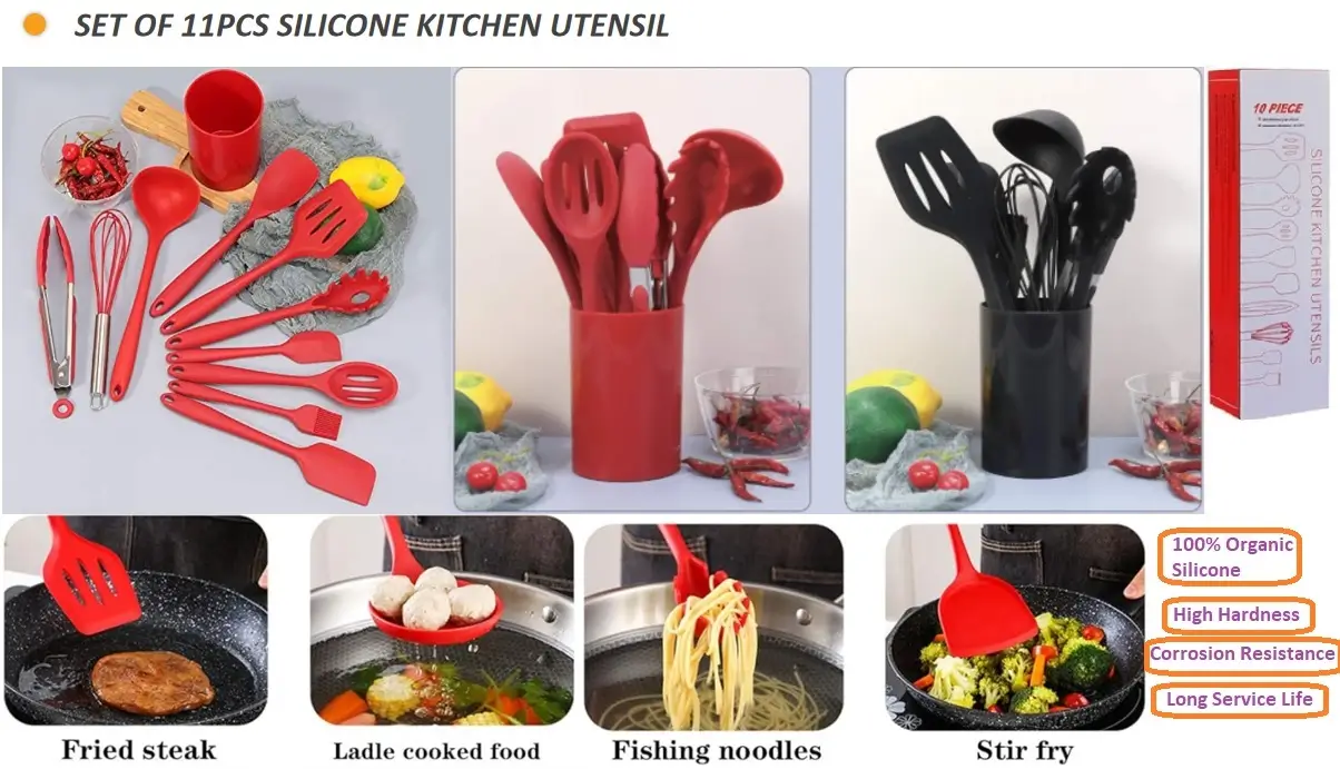 Set Of 10 Pcs Silicone Kitchen Tools In Color Box