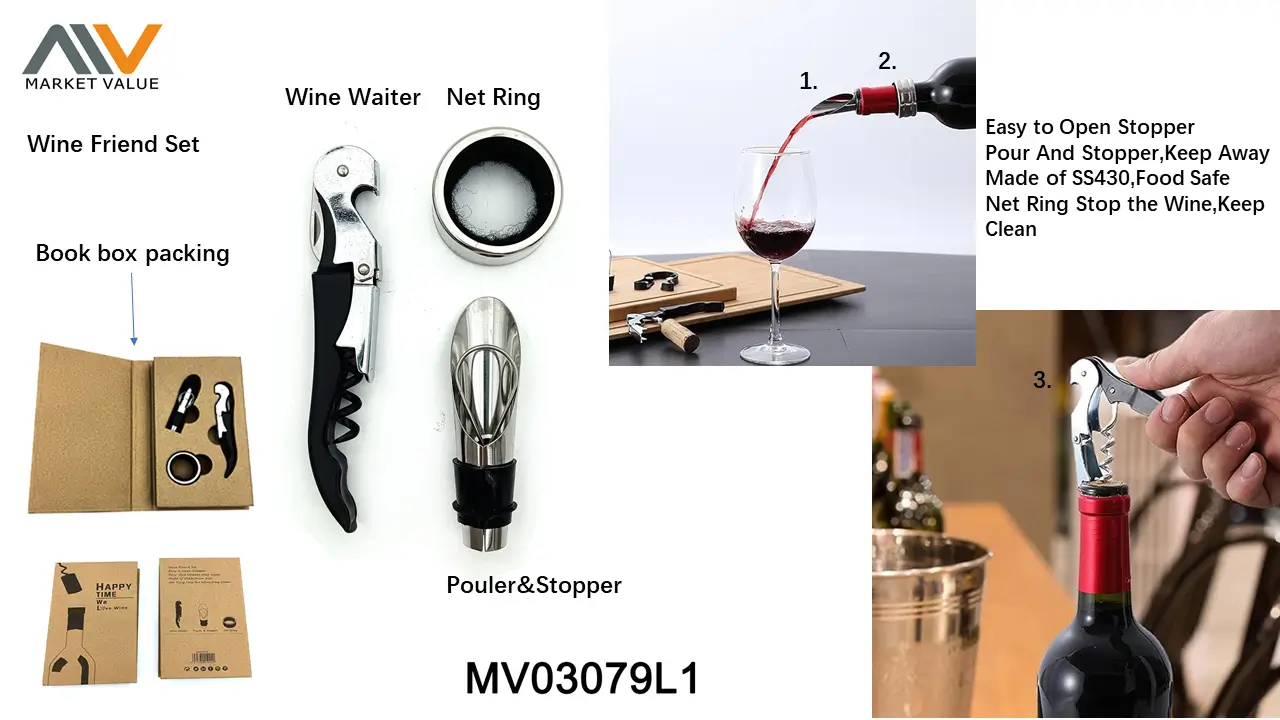 Set Of 3Pcs Wine Set in Book Box