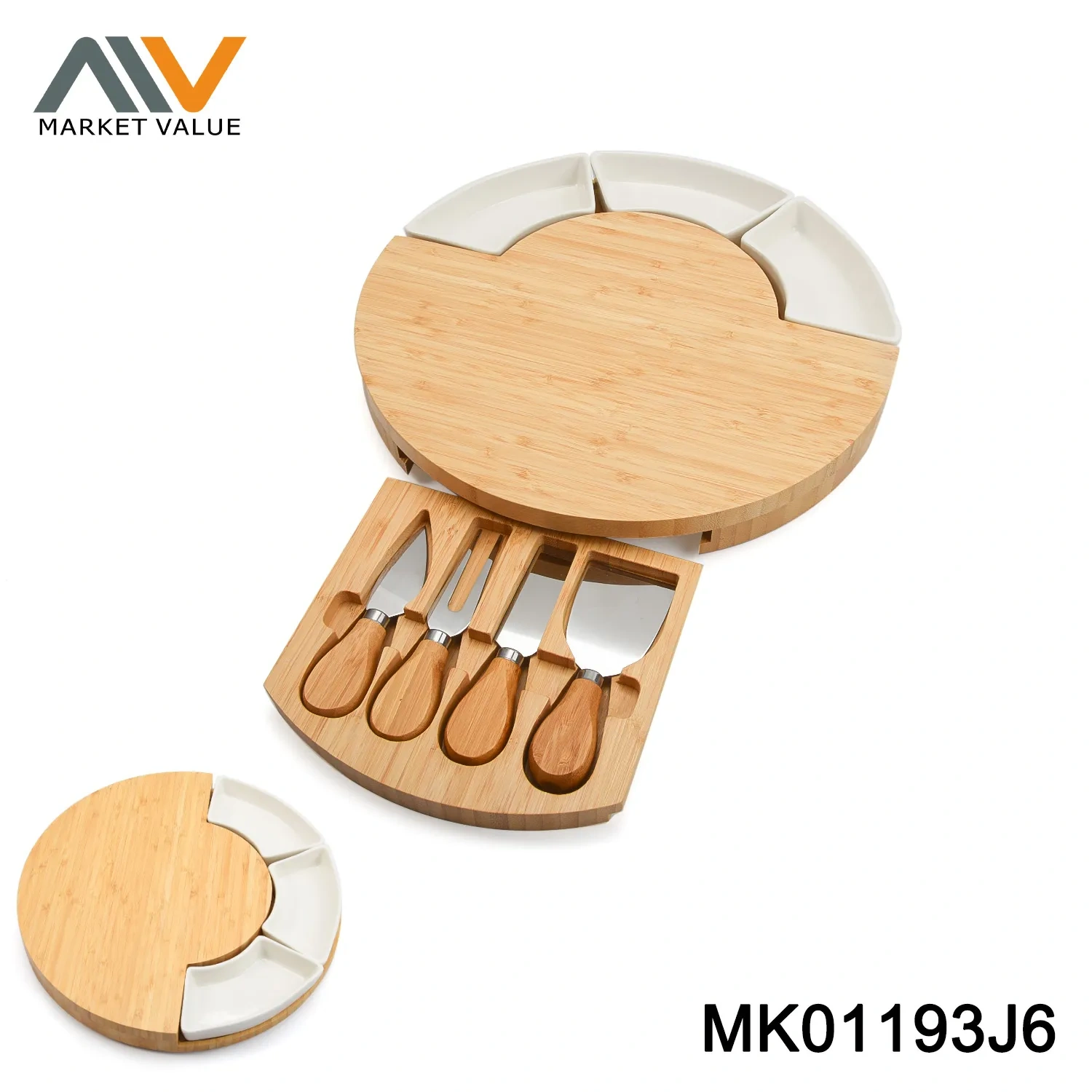 7PC Round Acacia Wooden Cheese Box
