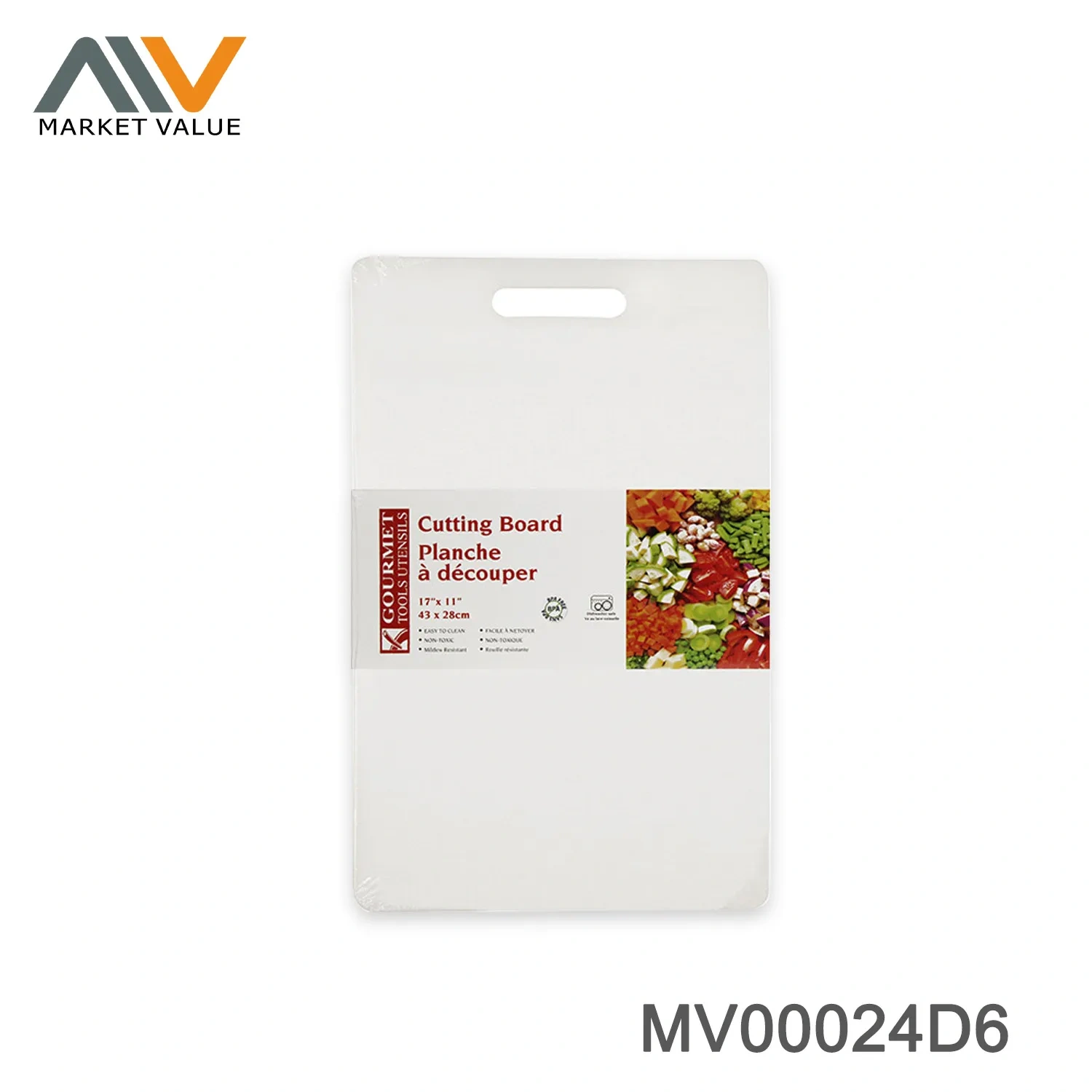 PLASTIC PREP CUTTING BOARD with STICKER GREEN WHITE and RED ASST in DISPLAY BOX