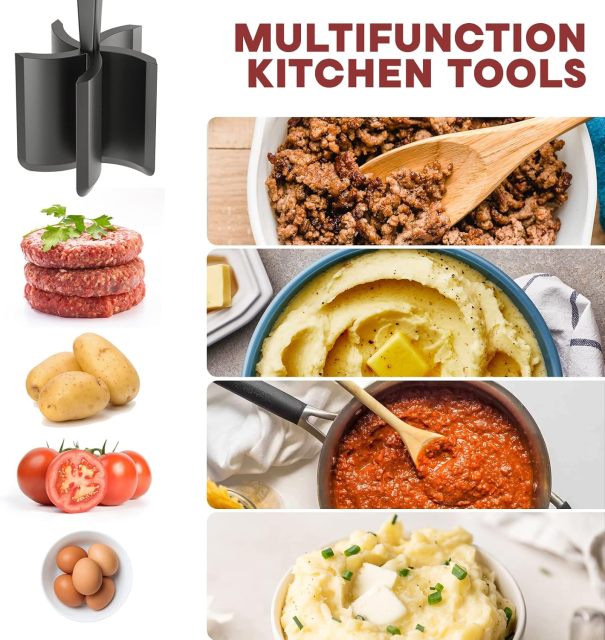 Meat Chopper for Hamburger, Premium Heat Resistant Masher and Smasher for Ground Beef, Ground Turkey and More, Nylon Ground Beef Chopper Tool and Meat Fork, Non Stick Mix Chopper