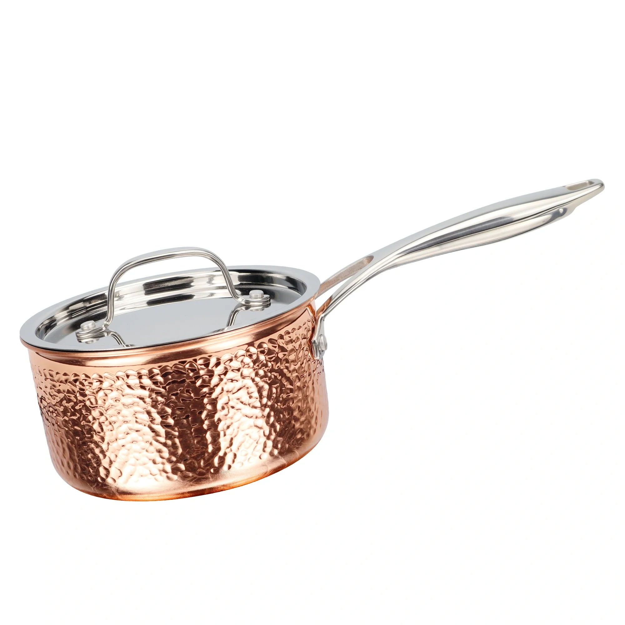 High Quality Tri-ply Copper Cooking Pot And Pan Stainless Steel Cookware Set With Hammer Design