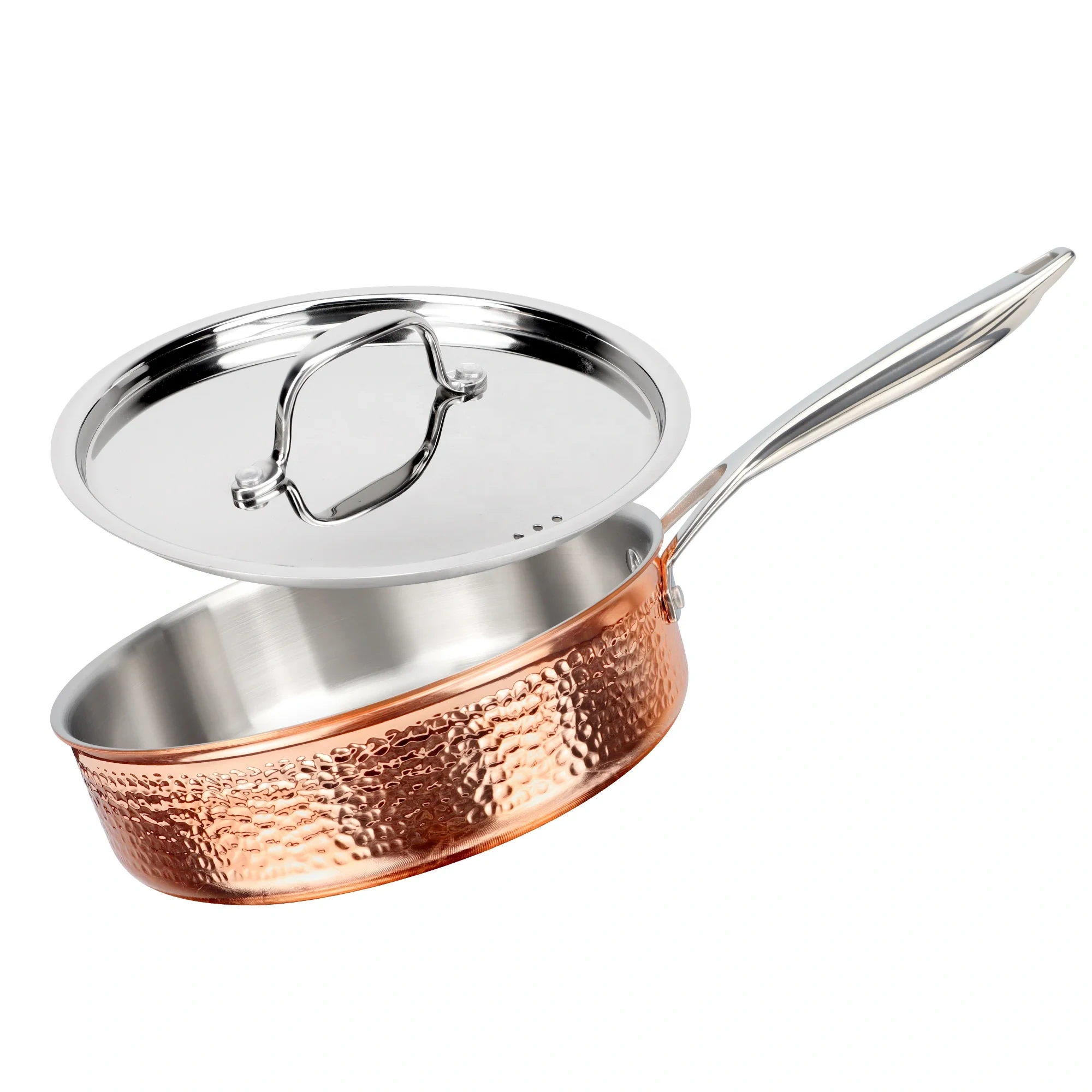 High Quality Tri-ply Copper Cooking Pot And Pan Stainless Steel Cookware Set With Hammer Design