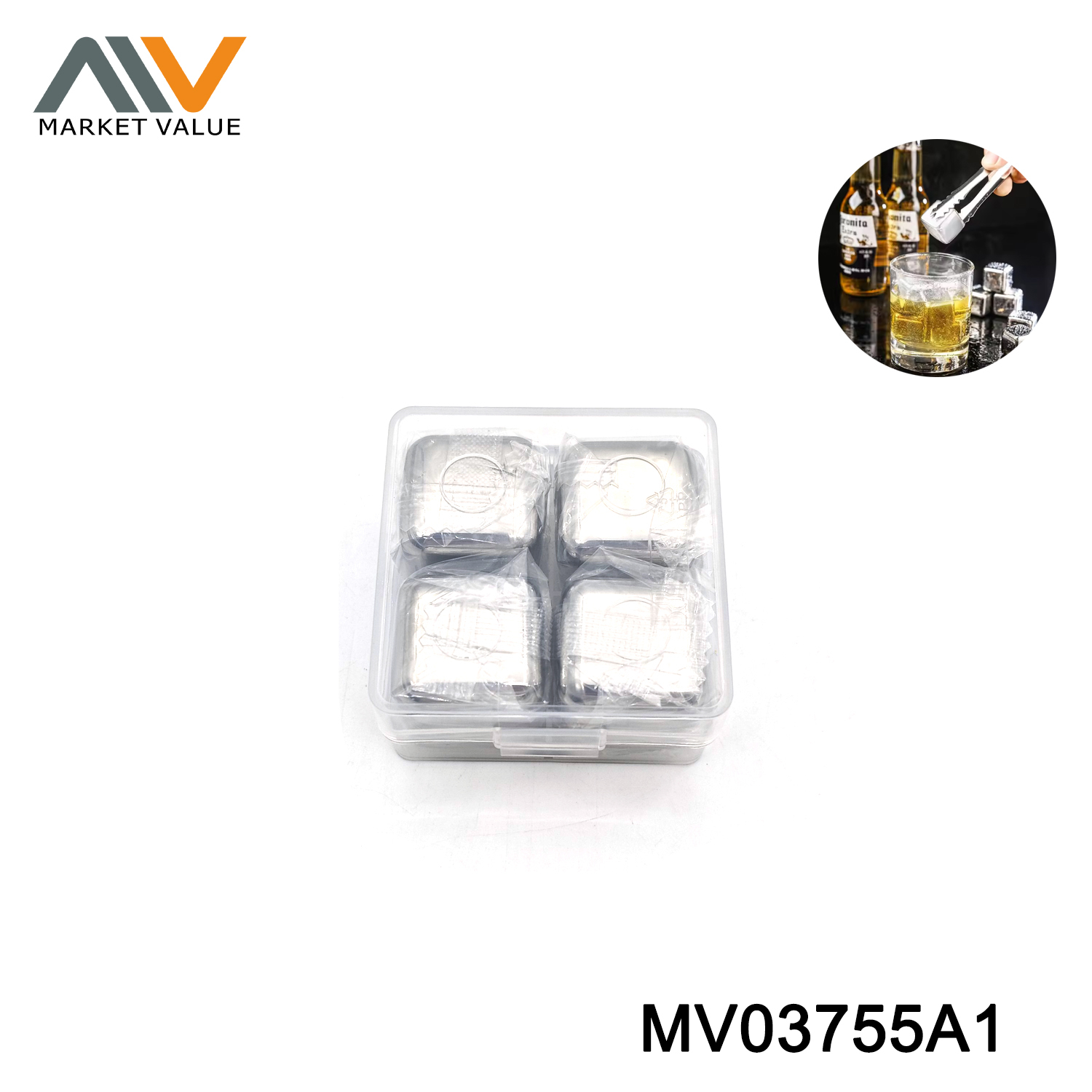 4/6/8PK Square S/S Ice Cubes Color Box