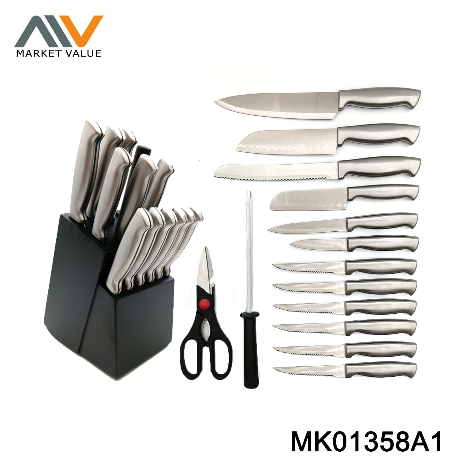 15PCS S.S Knife Set With Wooden Block IN COLOR BOX