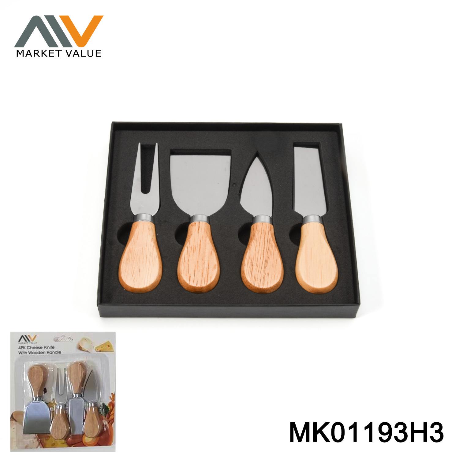 4PCS CHEESE KNIFE WITH WOODEN HANDLE IN HARD BOX