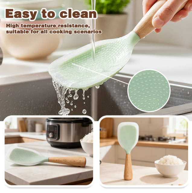 Silicone Rice Spoon With Wooden Handle,TC
