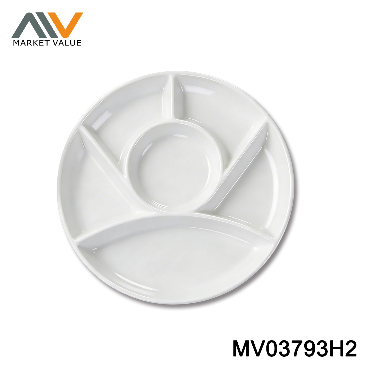 porcelain divide plates with 6 compartments, white