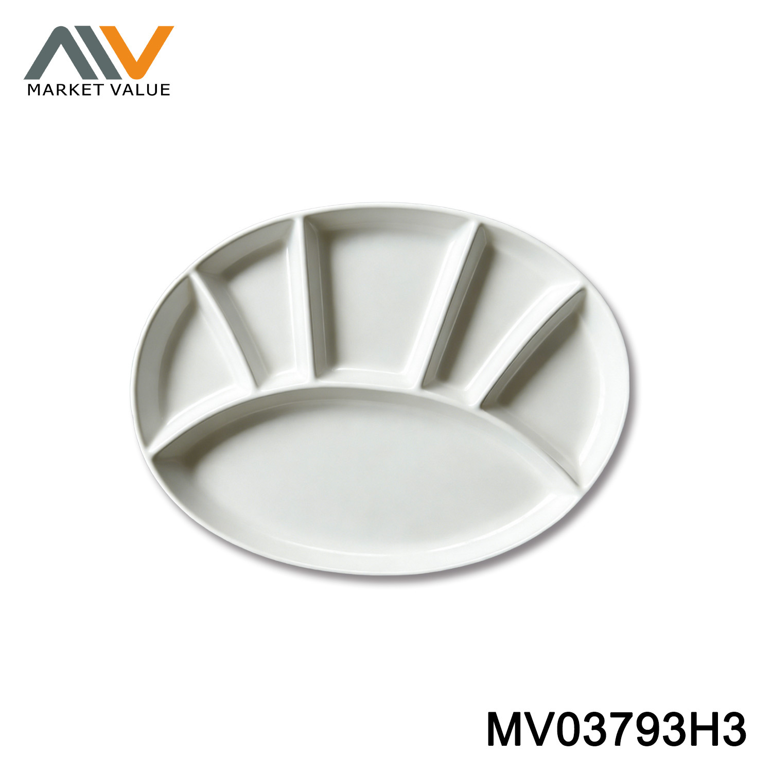 porcelain divide plates with 6 compartments "OV", white