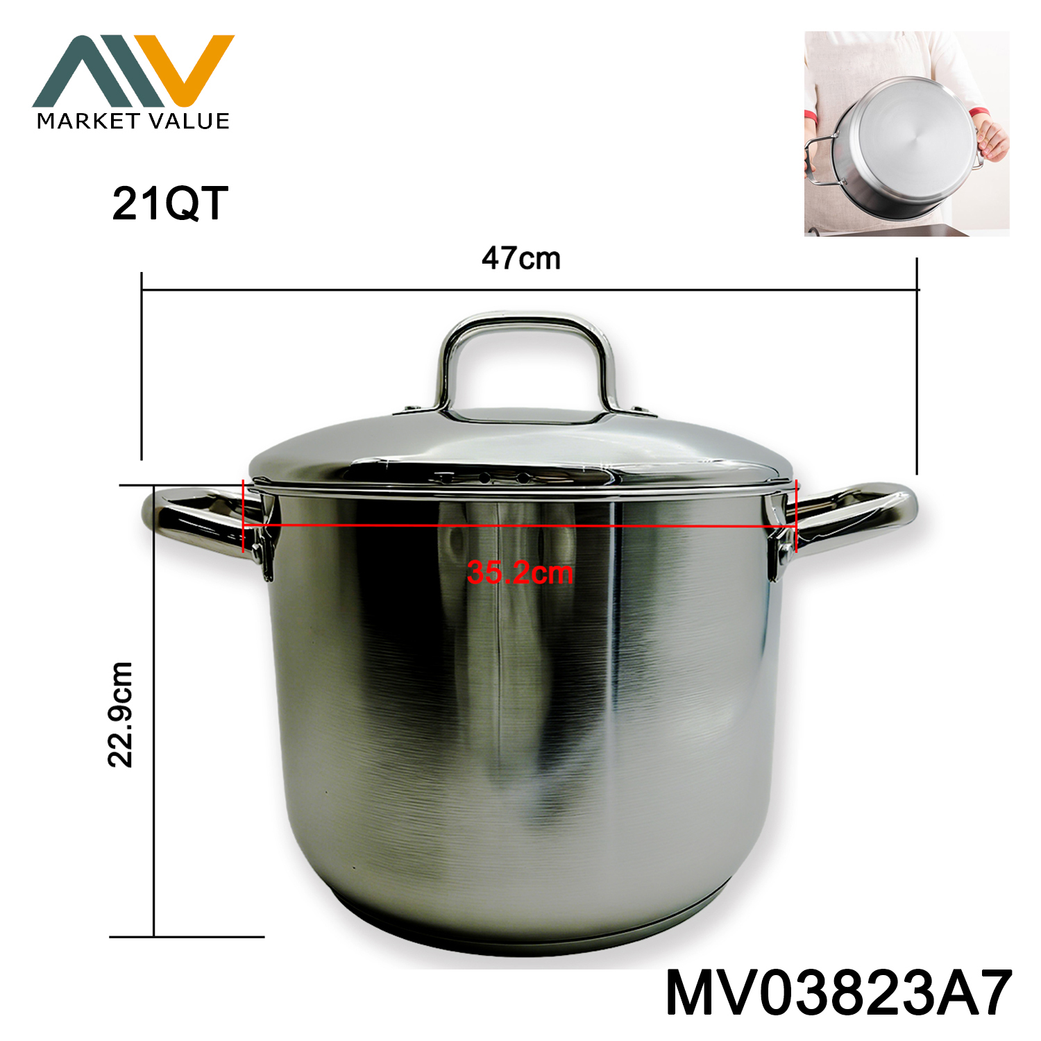 21QT SS Stock Pot with Cover in colour box