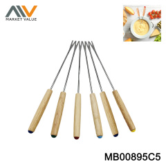 6PK Fondue Forks Wooden Handle in box