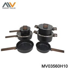 6PCS Cookware Set with Wood-Effect Handles & Glass Lids