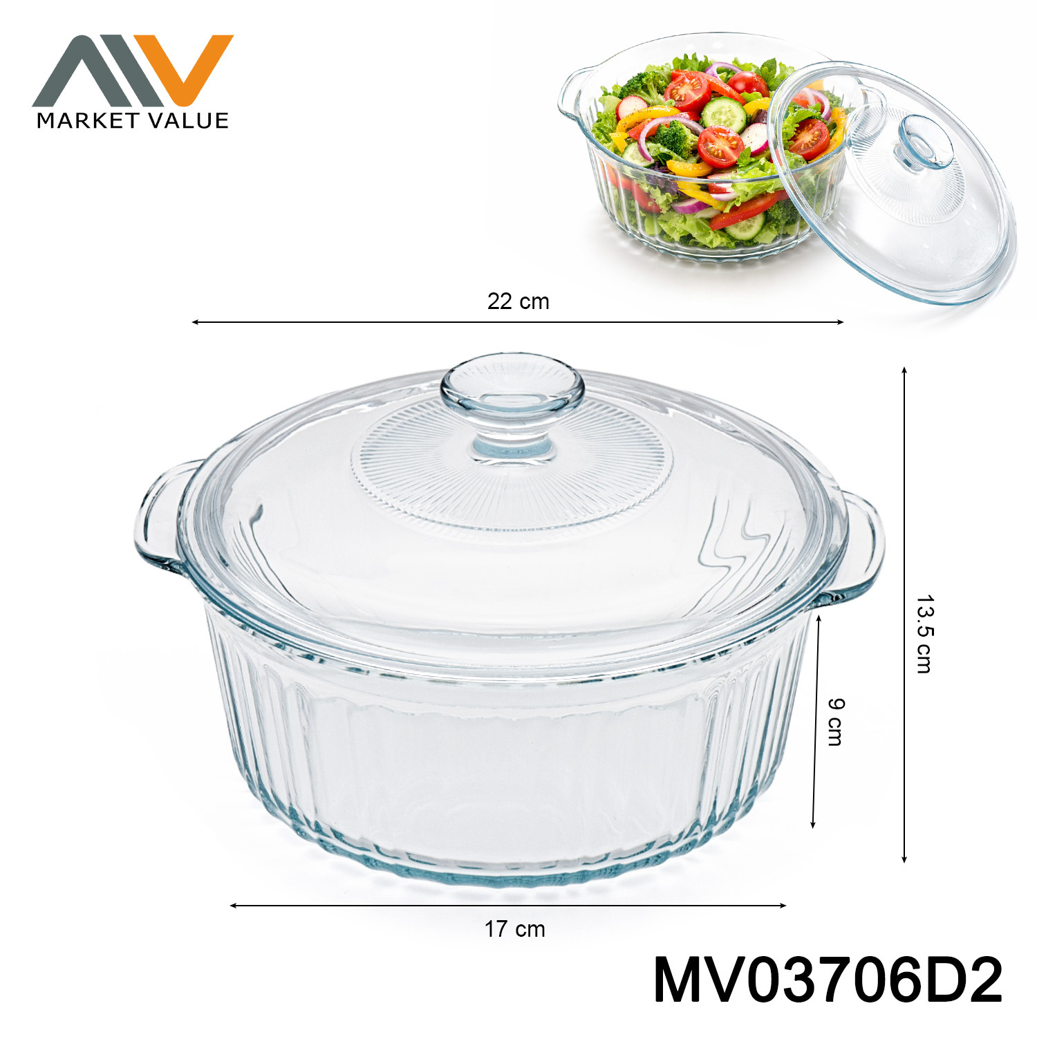 2.5QT GLASS CASSEROLE DISH With LID