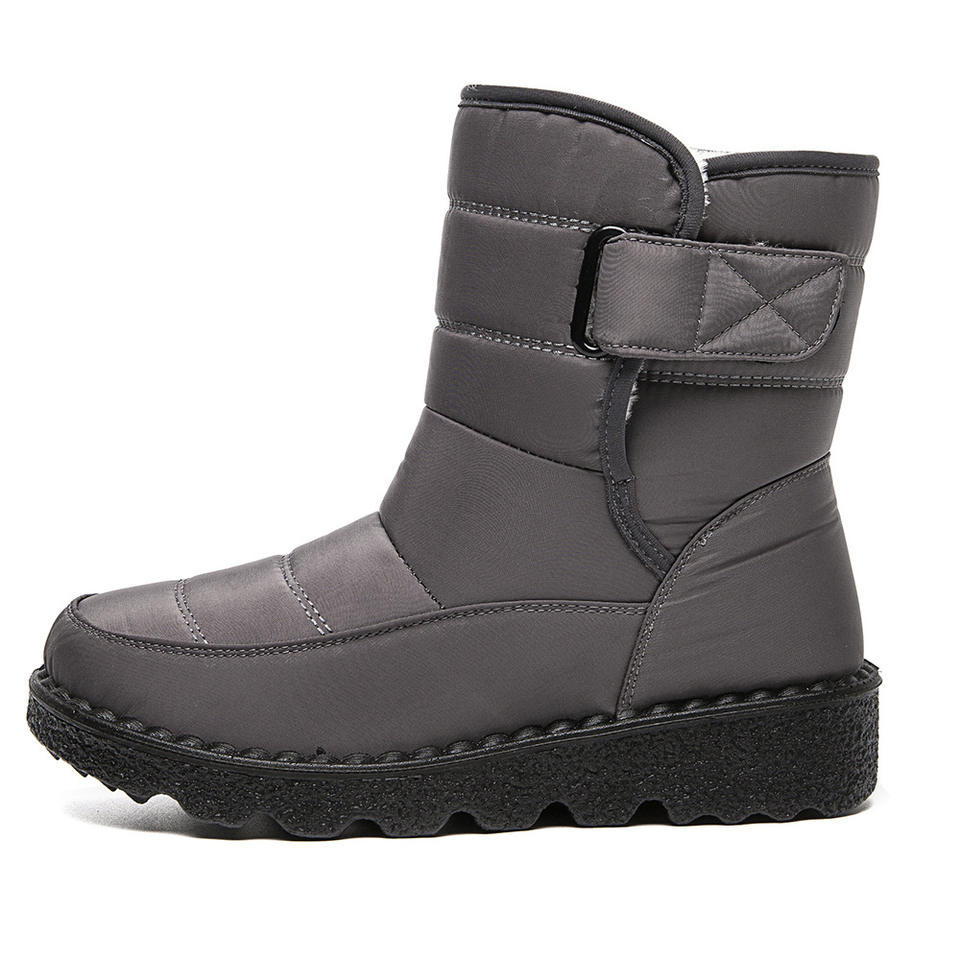 Trendy Large Size Canvas Water Proof Thermal Plush Winter Shoes Hook Loop Women Ladies Snow Boots